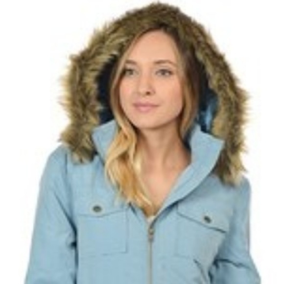 Angie Jackets & Blazers - Lighty Blue faux fur lined hooded jacket